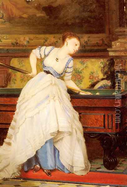 An Elegant Billiard Player Oil Painting - Charles Edouard Boutibonne