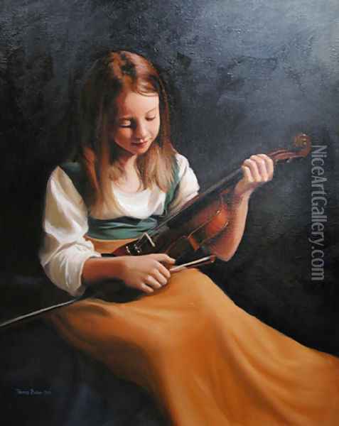 Girl with a Violin Oil Painting - Hendrikus van den Sande Bakhuyzen