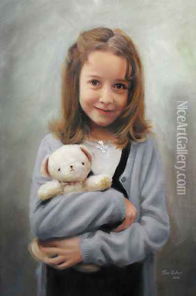 Mary with her Teddy Oil Painting - Hendrikus van den Sande Bakhuyzen