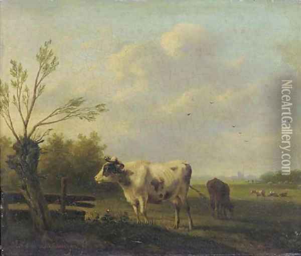 Cows in a summer meadow Oil Painting - Hendrikus van den Sande Bakhuyzen