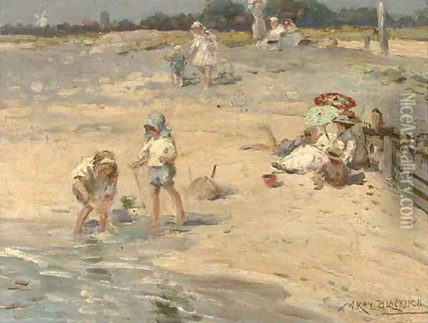 Building castles in the sand Oil Painting - William Kay Blacklock
