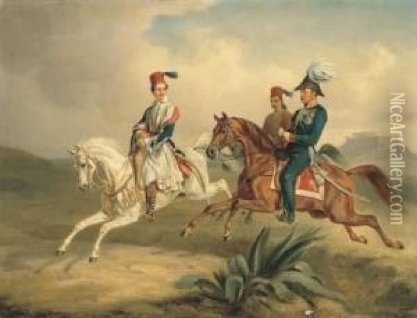 King Otto Of Greece On Horseback With The Parthenon Beyond Oil Painting - Adam Albrecht