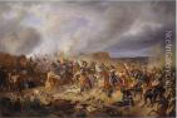 Napoleonic Battle Scene Oil Painting - Adam Albrecht