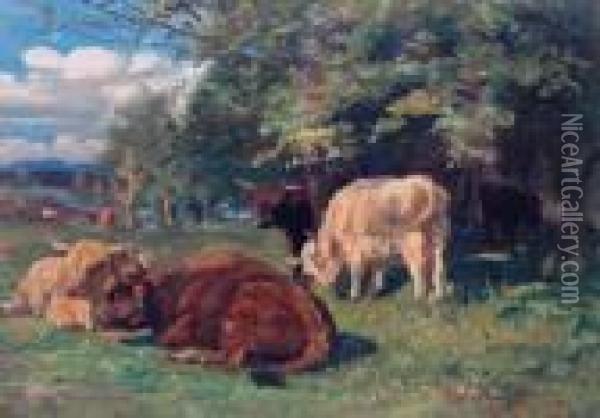 Highland Cattle Resting Oil Painting - Joseph Denovan Adam
