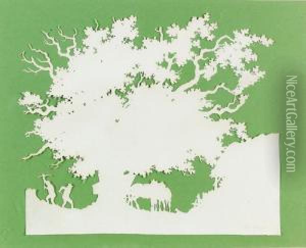 Grosser Baum Mit Zwei Landarbeitern Und Pferden. Oil Painting - Jacques Laurent Agasse