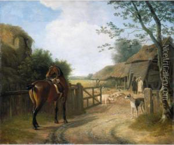 Daniel Beale At His Farm In Edmonton With His Favourite Horse Oil Painting - Jacques Laurent Agasse