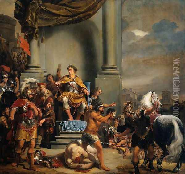 Consul Titus Manlius Torquatus Beheading His Son Oil Painting - Ferdinand Bol