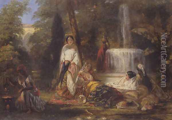 Jeunes femmes dans le jardin du serail 1846 Oil Painting - Auguste Jules Bouvier, N.W.S.