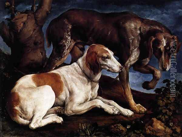 Two Hounds Oil Painting - Jacopo Bassano (Jacopo da Ponte)