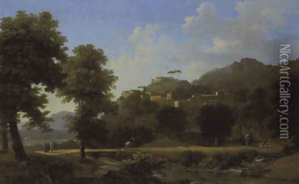 Cavaliers sur un pont dans un paysage italianisant 1812 Oil Painting - Jean-Victor Bertin