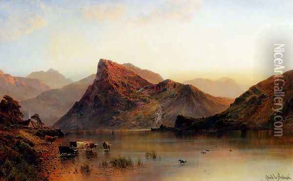 The Glydwr Mountains, Snowdon Valley, Wales Oil Painting - Alfred de Breanski