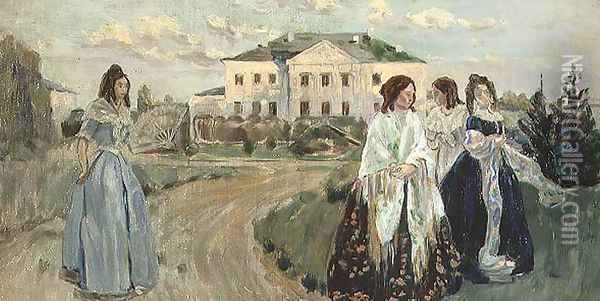 A Walk at Sunset, 1903 Oil Painting - Viktor Elpidiforovich Borisov-Musatov