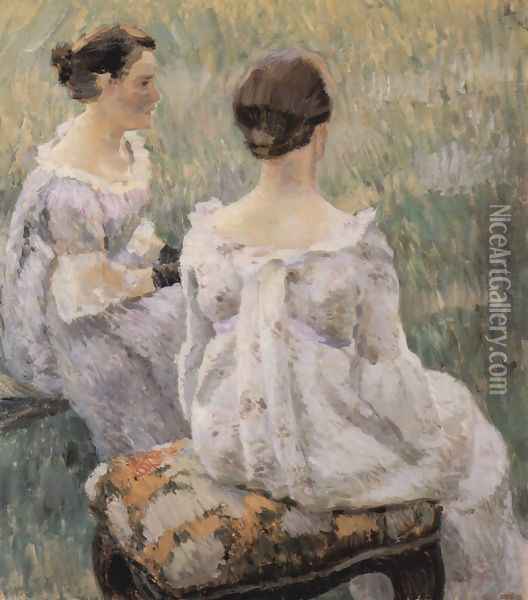 Two Seated Women, 1899 Oil Painting - Viktor Elpidiforovich Borisov-Musatov