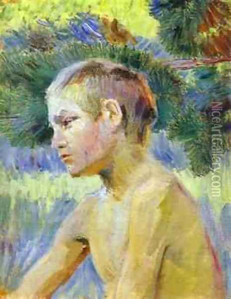 Boy Seated 1901 Oil Painting - Viktor Elpidiforovich Borisov-Musatov
