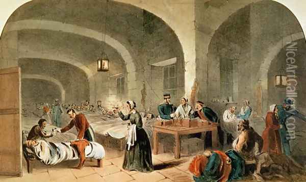 Sketch of a ward at the Hospital at Scutari, c.1856 Oil Painting - Joseph-Austin Benwell