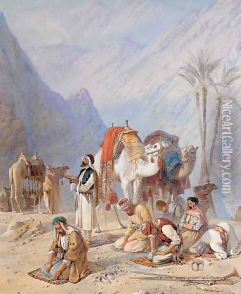 Halt for prayer under Mount Horeb 1868 63.5 x 53.7 Oil Painting - Joseph-Austin Benwell