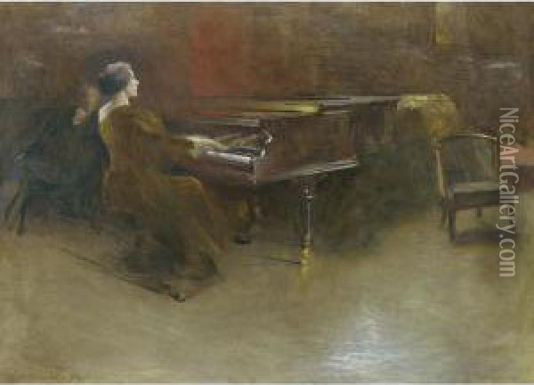 At The Piano (helen Hopekirk Wison, 1894) Oil Painting - John White Alexander