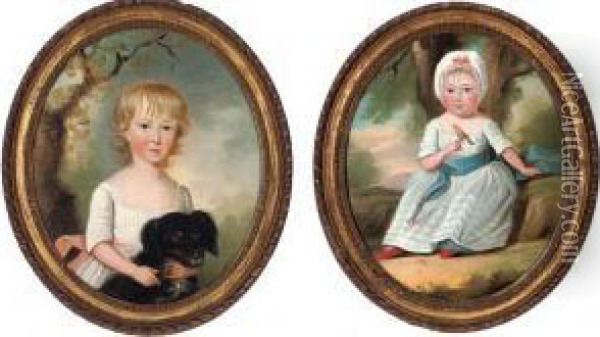 Portrait Of A Young Girl ,portrait Of A Young Boy Oil Painting - Francis Alleyne