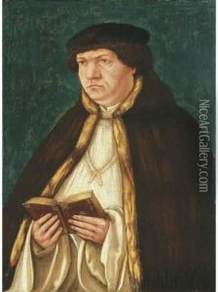 Portrait Of A Cleric, Half-length, Holding A Book Oil Painting - Albrecht Altdorfer