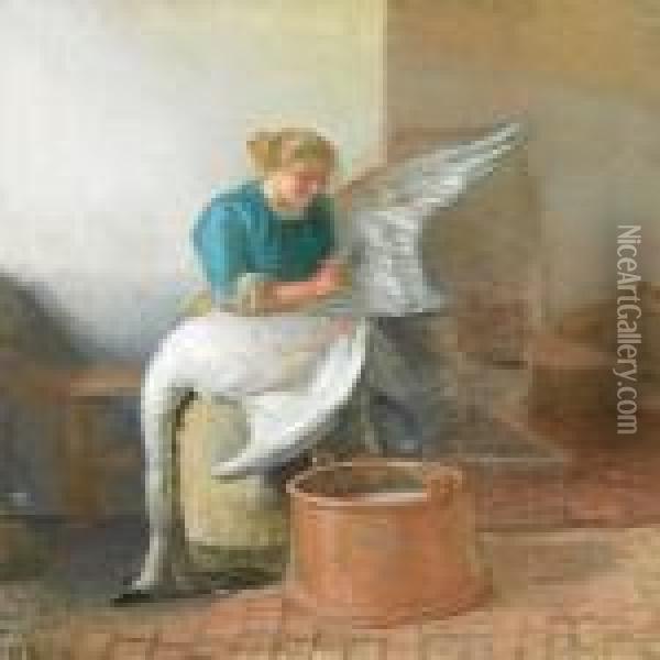 En Ung Pige, Der Plukker En Svane Oil Painting - Anna Ancher
