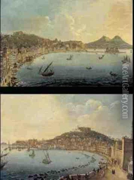 View Of Naples And The Certosa 
Di San Martino And A View Of Naples And Posillipo: A Pair Of Paintings Oil Painting - Pietro Antoniani