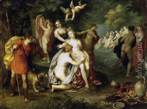 Diana Turns Actaeon into a Stag c. 1605 Oil Painting - Hendrik van Balen