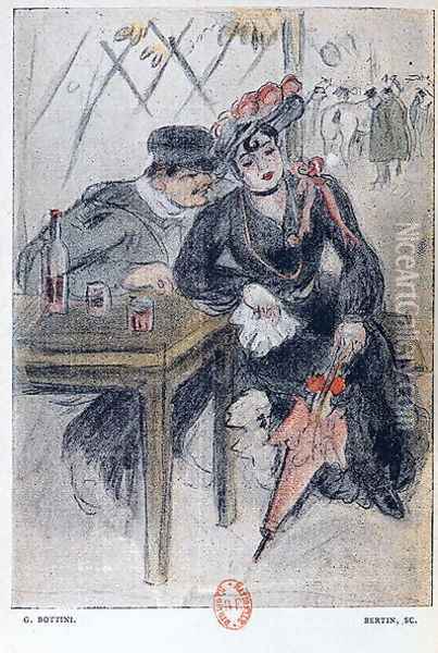 A Prostitute and her Client, illustration from 'La Maison Philibert' Oil Painting - Georges Bottini