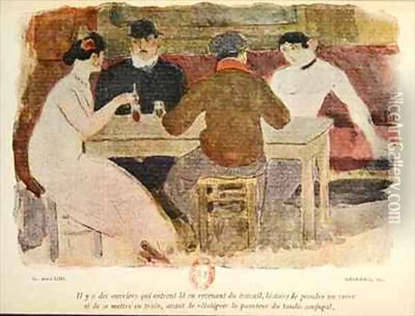 Workers drinking Oil Painting - Georges Bottini