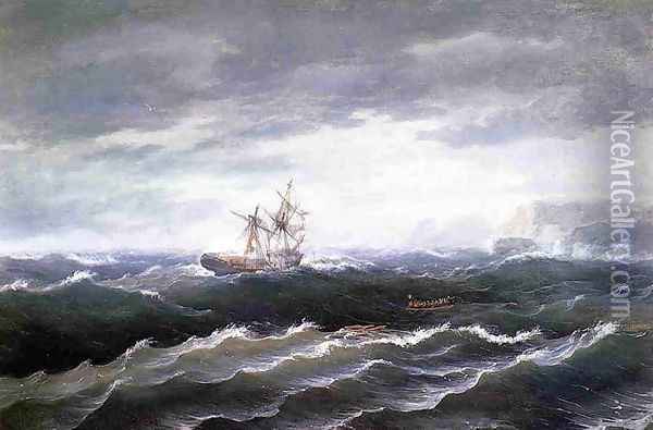 Ship at Sea Oil Painting - Thomas Birch