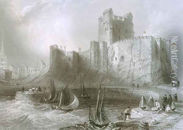 Carrickfergus Castle, County Antrim, Northern Ireland, from 'Scenery and Antiquities of Ireland Oil Painting - William Henry Bartlett