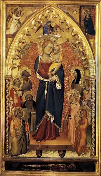 The Virgin of the Apocalypse with Saints and Angels c. 1391 Oil Painting - Giovanni del Biondo