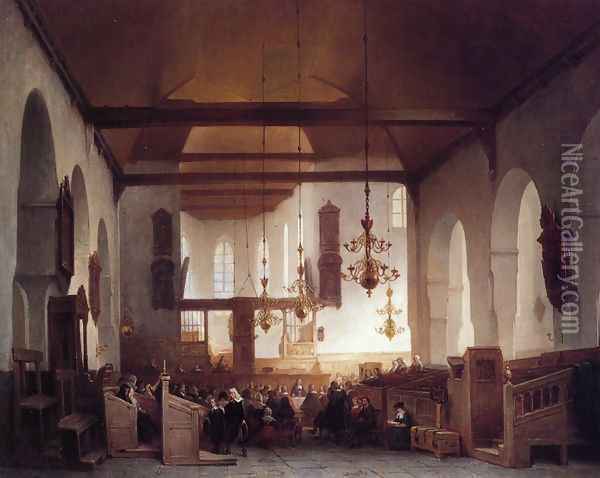 Communion Service: Avondmaalsviering in the Geertekerk, Utrecht Oil Painting - Johannes Bosboom
