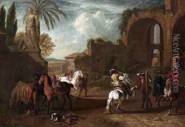 A Riding-School c. 1700 Oil Painting - Pieter van Bloemen