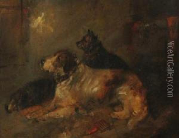 Interior With Three Dogs Oil Painting - George Armfield