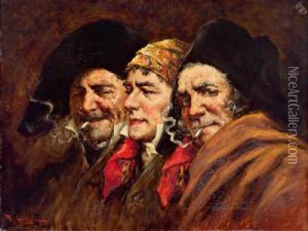 Gruppe Von Drei Rauchenden Herren Oil Painting - Roman Arregui