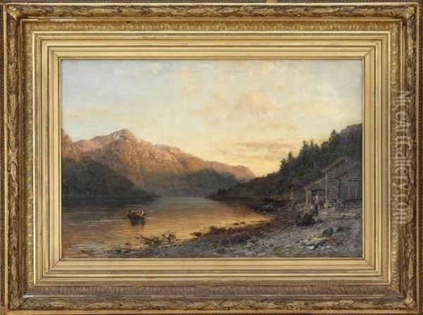 Kveld Ved Hardangerfjorden 1887 1887 Oil Painting - Anders Monsen Askevold