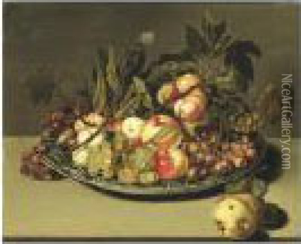 Fruits Dans Une Coupe De Porcelaine Wang-li Sur Un Entablement Oil Painting - Bartholomeus Assteyn
