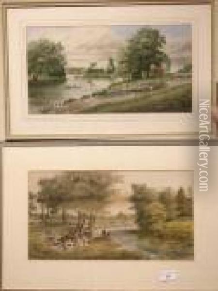 'darley Mill Near Derby '
 ' Markeaton Brook Near Derby ' Oil Painting - William Frederick Austin