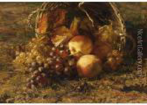 A Still Life With Grapes And Apples In A Basket Oil Painting - Geraldine Jacoba Van De Sande Bakhuyzen