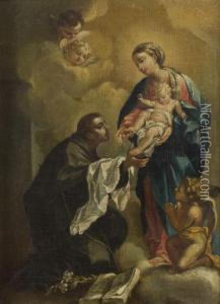 Madonna Con Bambino, S. Antonio Da Padova E Un Angelo Oil Painting - Antonio Balestra