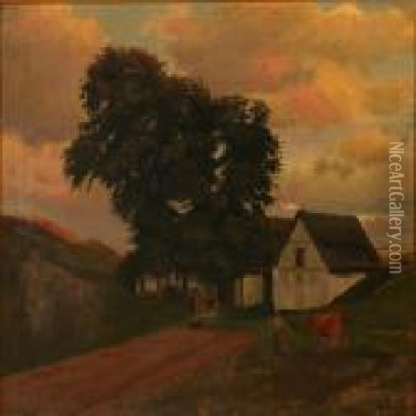 Evening Sun At A Farm Oil Painting - Otto Petersen Balle