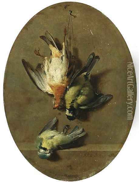 A trompe l'oeil of dead songbirds 2 Oil Painting - Jean-Joseph-Xavier Bidauld