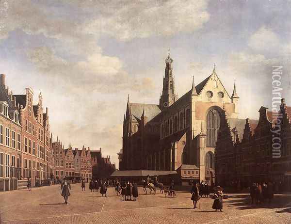The Market Square at Haarlem with the St Bavo 1696 Oil Painting - Gerrit Adriaensz Berckheyde
