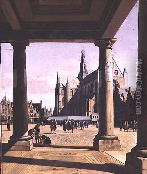 View of Haarlem with the Groote Kerk 1674 Oil Painting - Gerrit Adriaensz Berckheyde