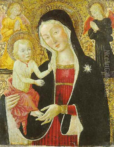 La Vierge a l'Enfant entre deux anges en priere Oil Painting - Benedetto Bonfigli