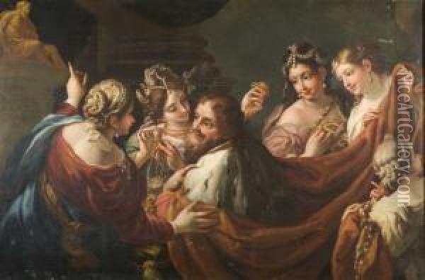 Salomone Con Le Sue Concubine Adora Gli Idoli Oil Painting - Nicolo Bambini