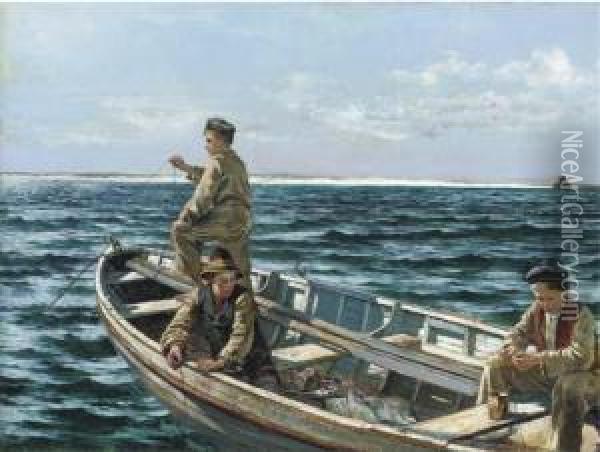 Fishing Off The Coast Of Ireland Oil Painting - William Henry Bartlett