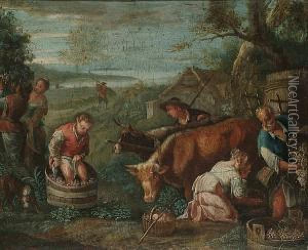 Allegories Of Summer, Autumn And Winter Oil Painting - Jacopo Bassano (Jacopo da Ponte)