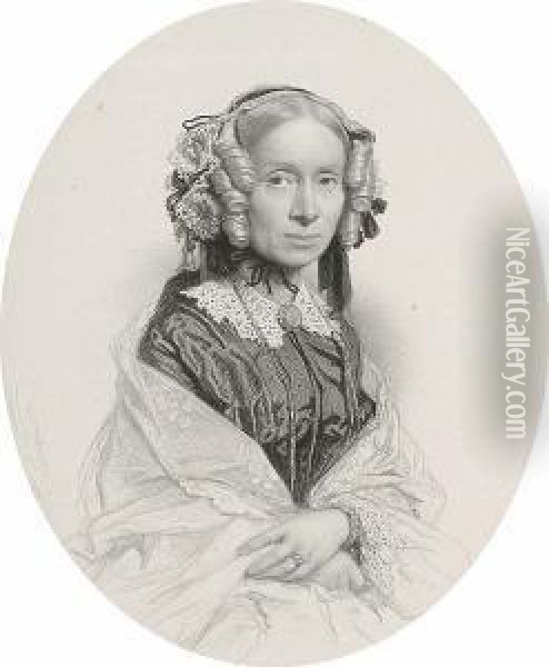 Portrait Of A Lady; Portrait Of A Gentleman Oil Painting - Charles Baugniet