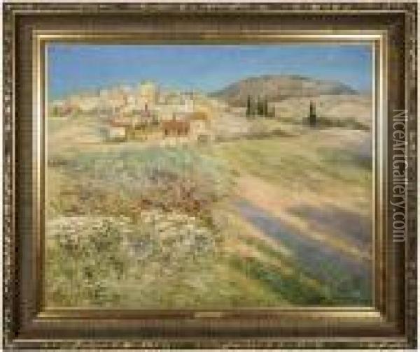 Mediterranean Hillside Village Oil Painting - Jean Beauduin